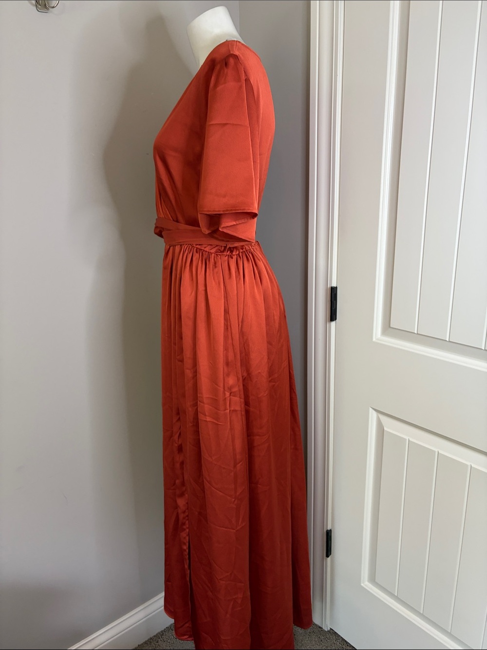 Baltic Born Sicily Satin Maxi Wrap Dress Rust Flutter Sleeve Tie wedding XL - Picture 7 of 14
